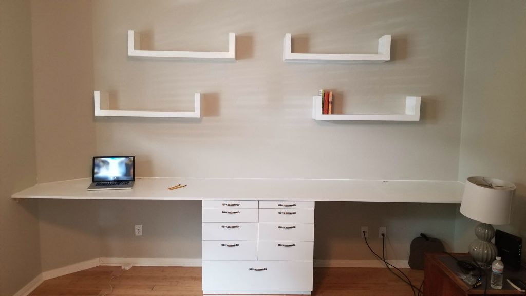 Contemporary Two Slot Desk with Floating Book Shelves, Painted