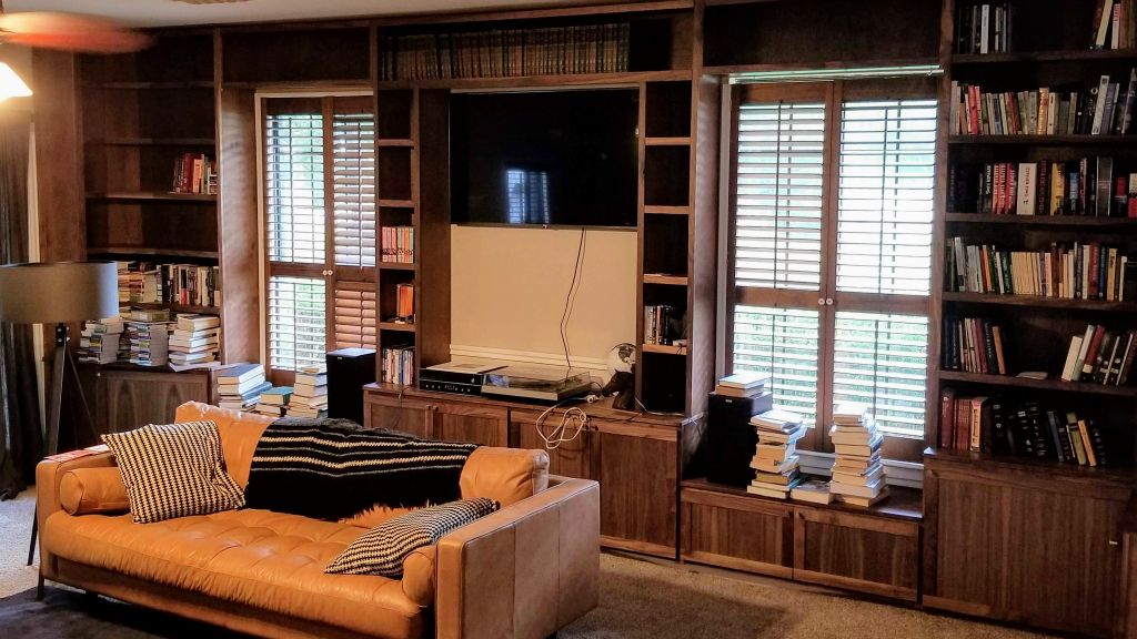 Full Overlay Walnut Bookshelves/Entertainment Center