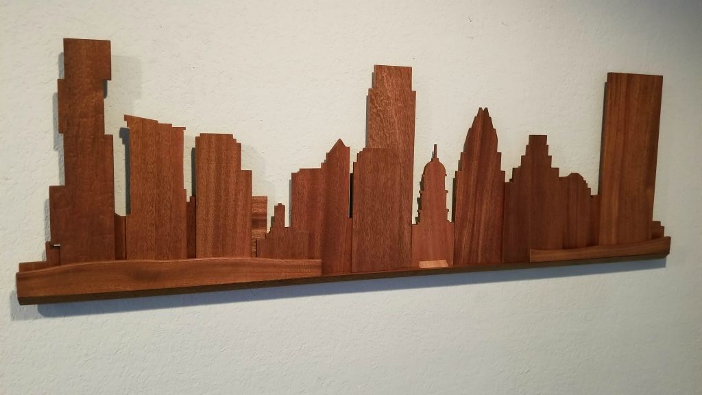 Commissioned Austin City Skyline in Mahogany (with LED backlight)