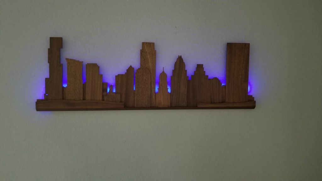 Commissioned Austin City Skyline in Mahogany (with LED backlight)