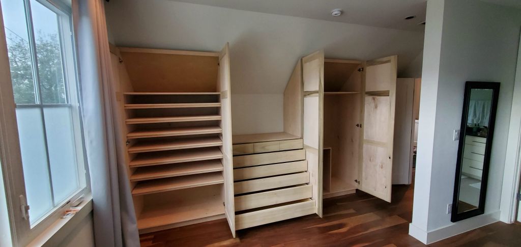 Custom Slope Top Built In Closet with Dresser, Paint Grade