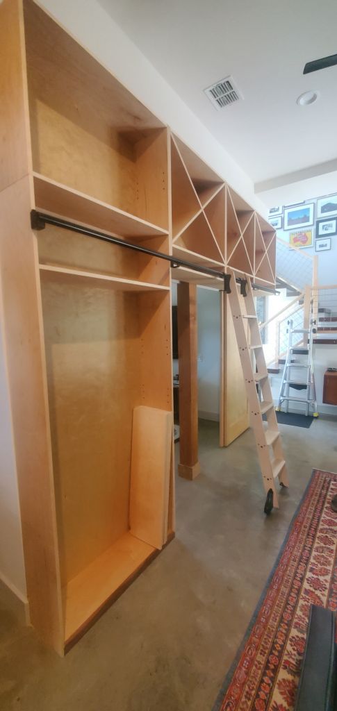 Buil In Wine Rack with Library Ladder, Maple Clear Coat only