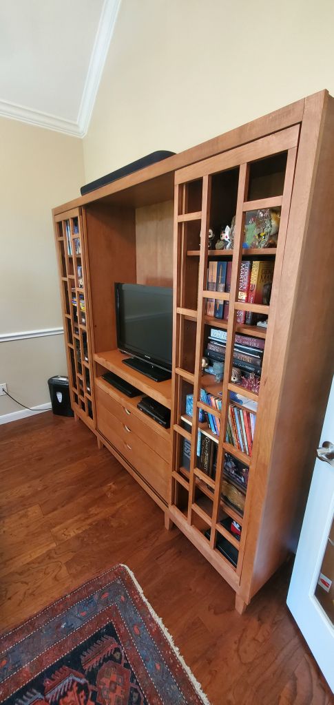 Custom Media Center in Maple with American Walnut Stain. Art Deco