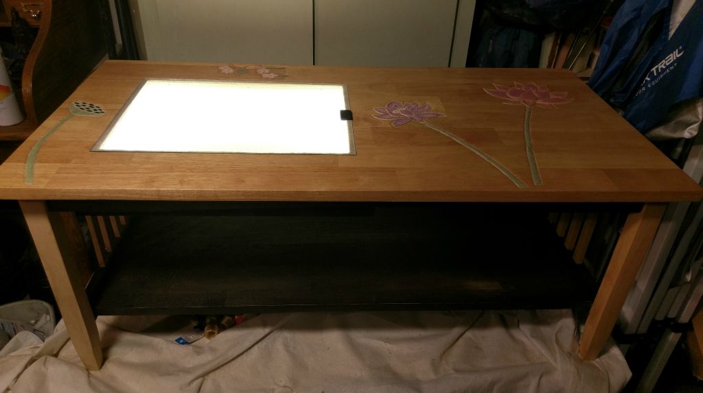 COMMISSIONED Custom Japanese Hand-Carved Zen Garden Table with LED Zen Garden Light