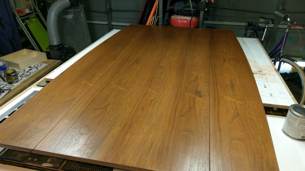 60's-70's post art-deco drop leaf 6' dining table.  Suspected solvent damage. RESTORATION