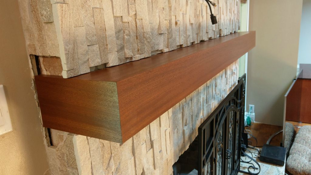 Mahogany Floating Contemporary Mantel, Flush Mounted