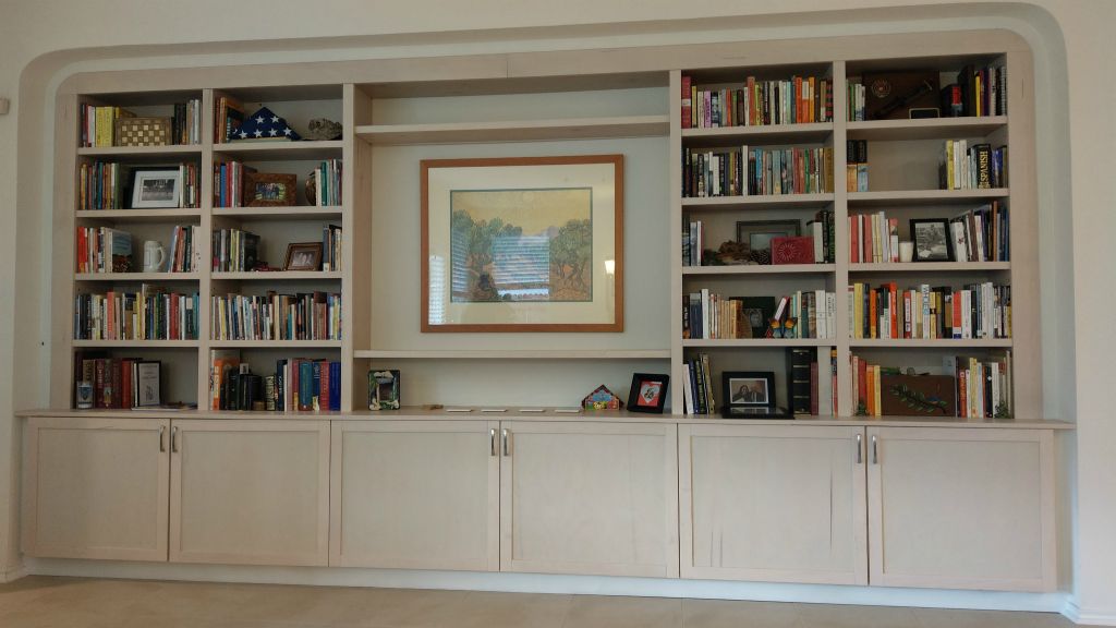 Custom-Tint Pickled Maple Adjustable Entertainment Center (15' long)
