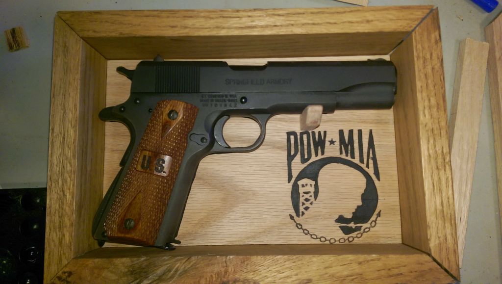 COMMISSIONED Custom POW-MIA Inlay Display case for Vet in Oak