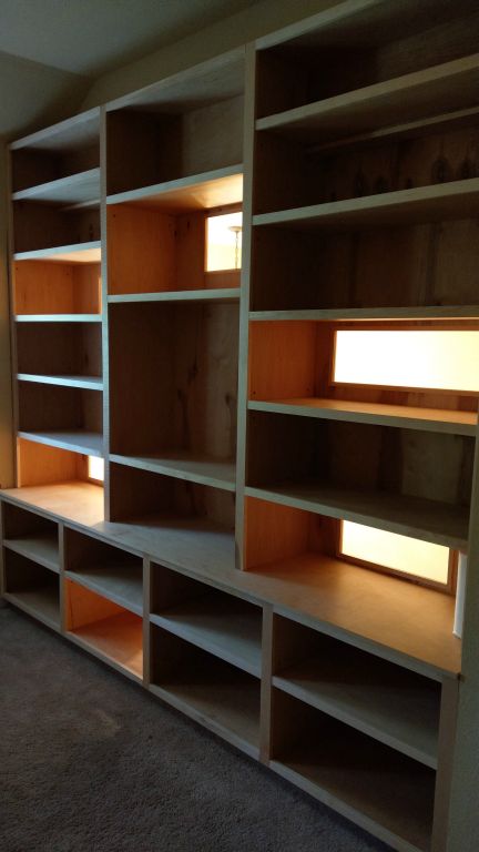 Banister Replacement, Clear Coat Only Maple Adjustable Shelving with WIndows